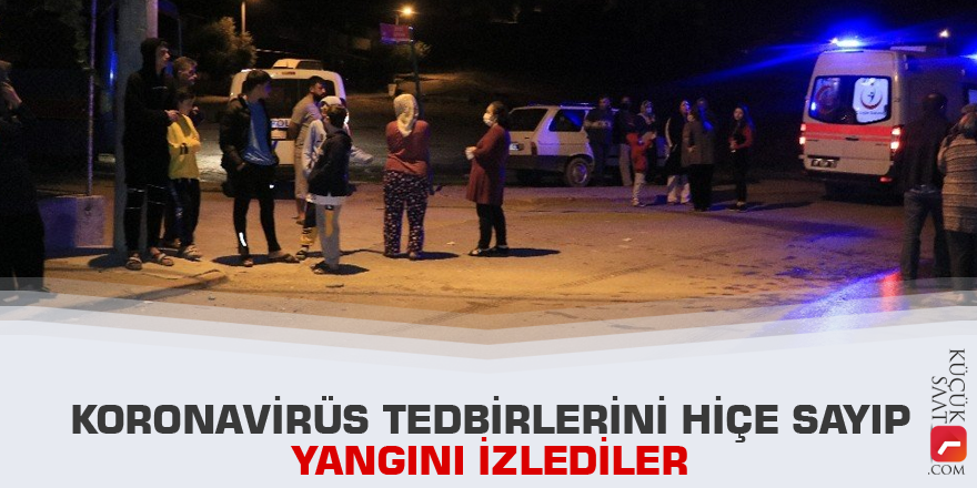 Koronavirüs tedbirlerini hiçe sayıp yangını izlediler