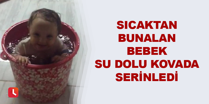 Sıcaktan bunalan bebek su dolu kovada serinledi