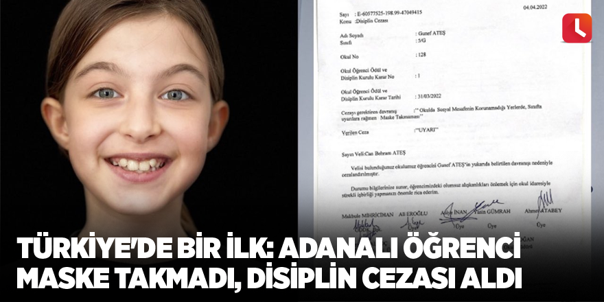 Türkiye'de bir ilk: Adanalı öğrenci maske takmadı, disiplin cezası aldı