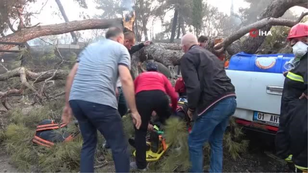 Çanakkale yangınına Adana'dan giden kurtarma aracının üzerine ağaç devrildi