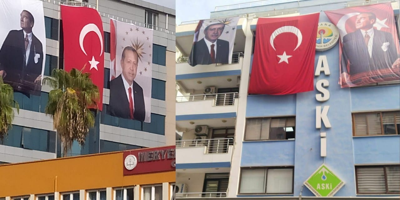 Adana'da 10 Kasım'da Atatürk ile beraber Cumhurbaşkanı Erdoğan posteri asıldı!