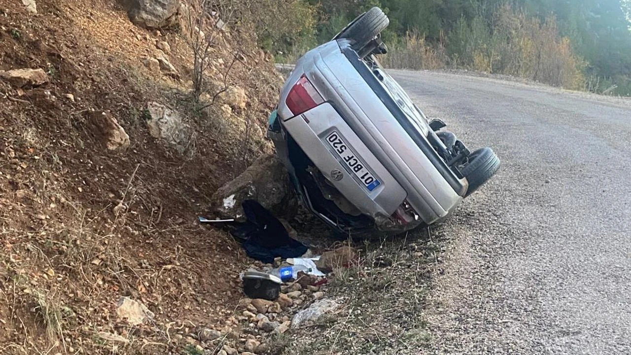 Feke'de takla atan otomobildeki 2 kişi yaralandı