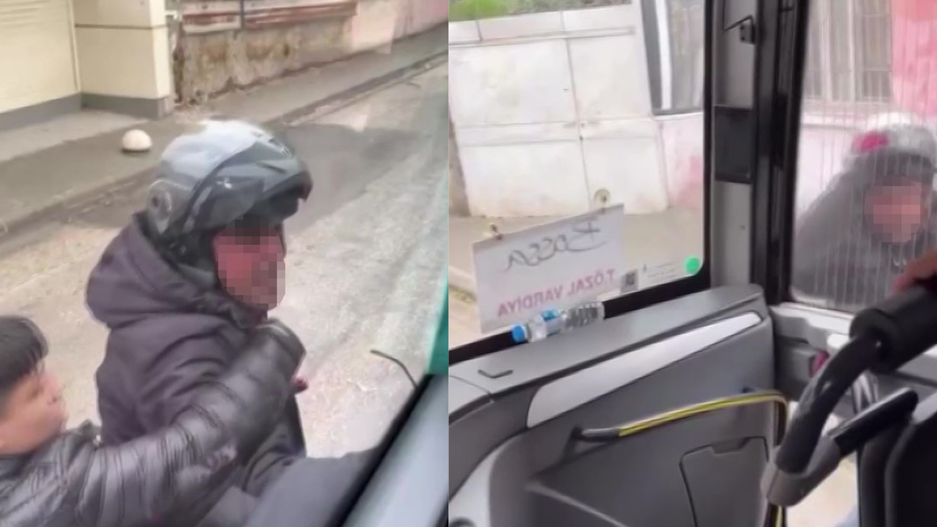 Trafikte tartıştığı servis aracının camını kaskıyla kırdı