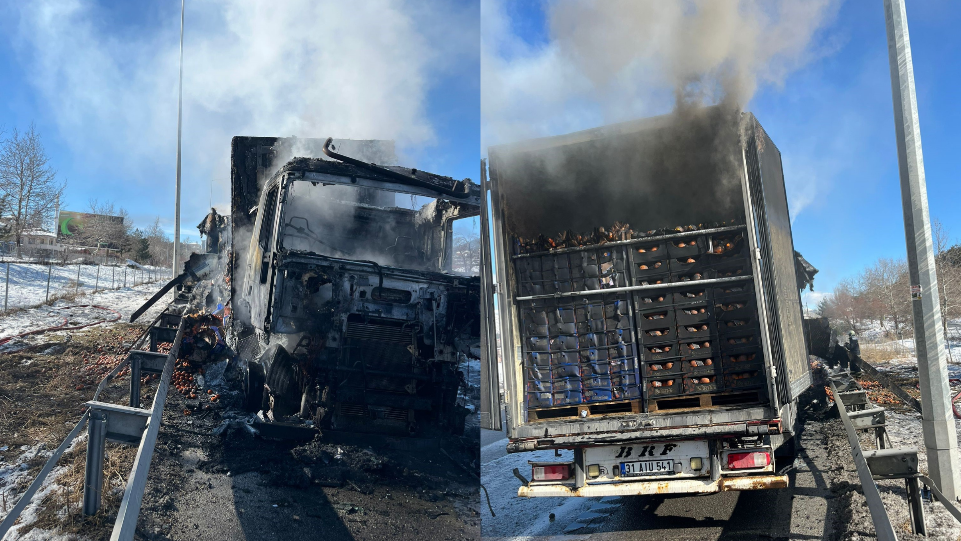 Adana-Pozantı Otoyolu'nda narenciye yüklü tır alevlere teslim oldu