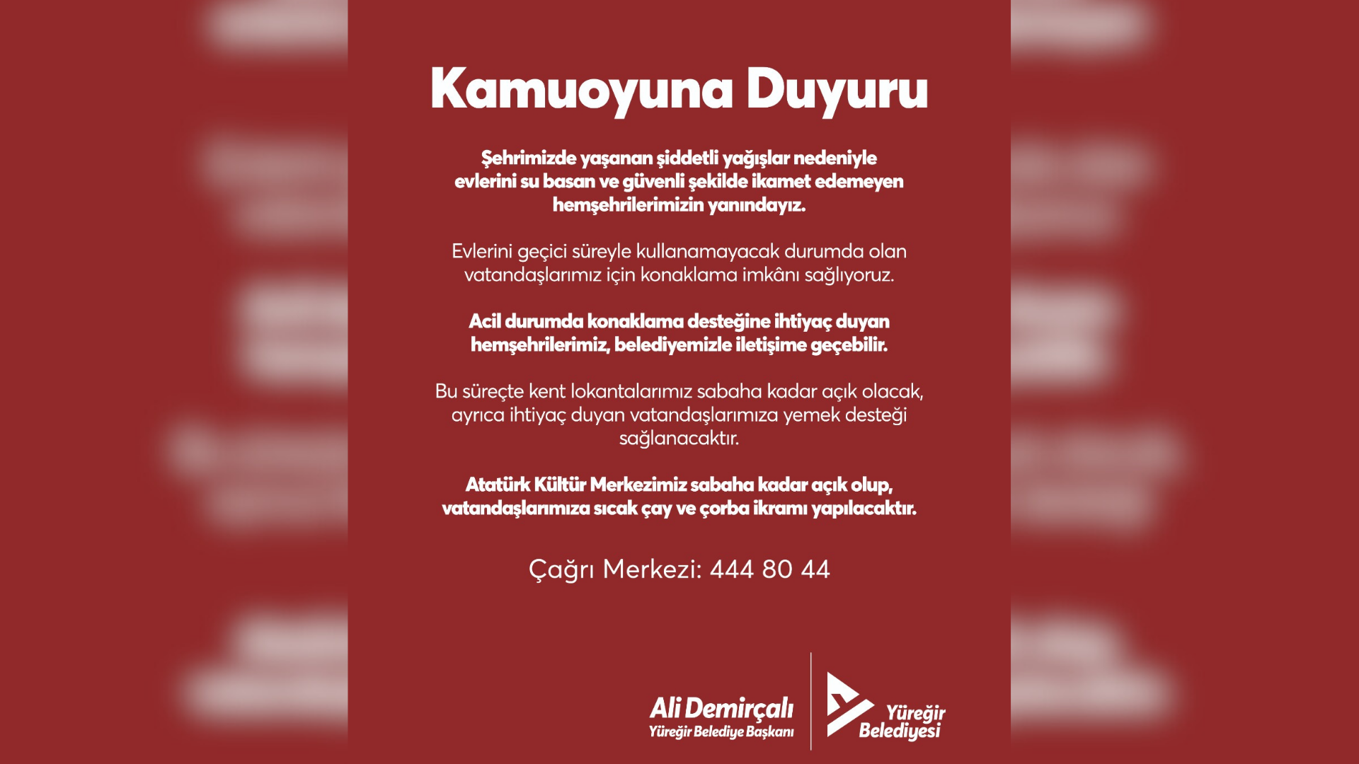 Şiddetli yağış sonrası Yüreğir Belediyesi’nden yemek ve konaklama desteği