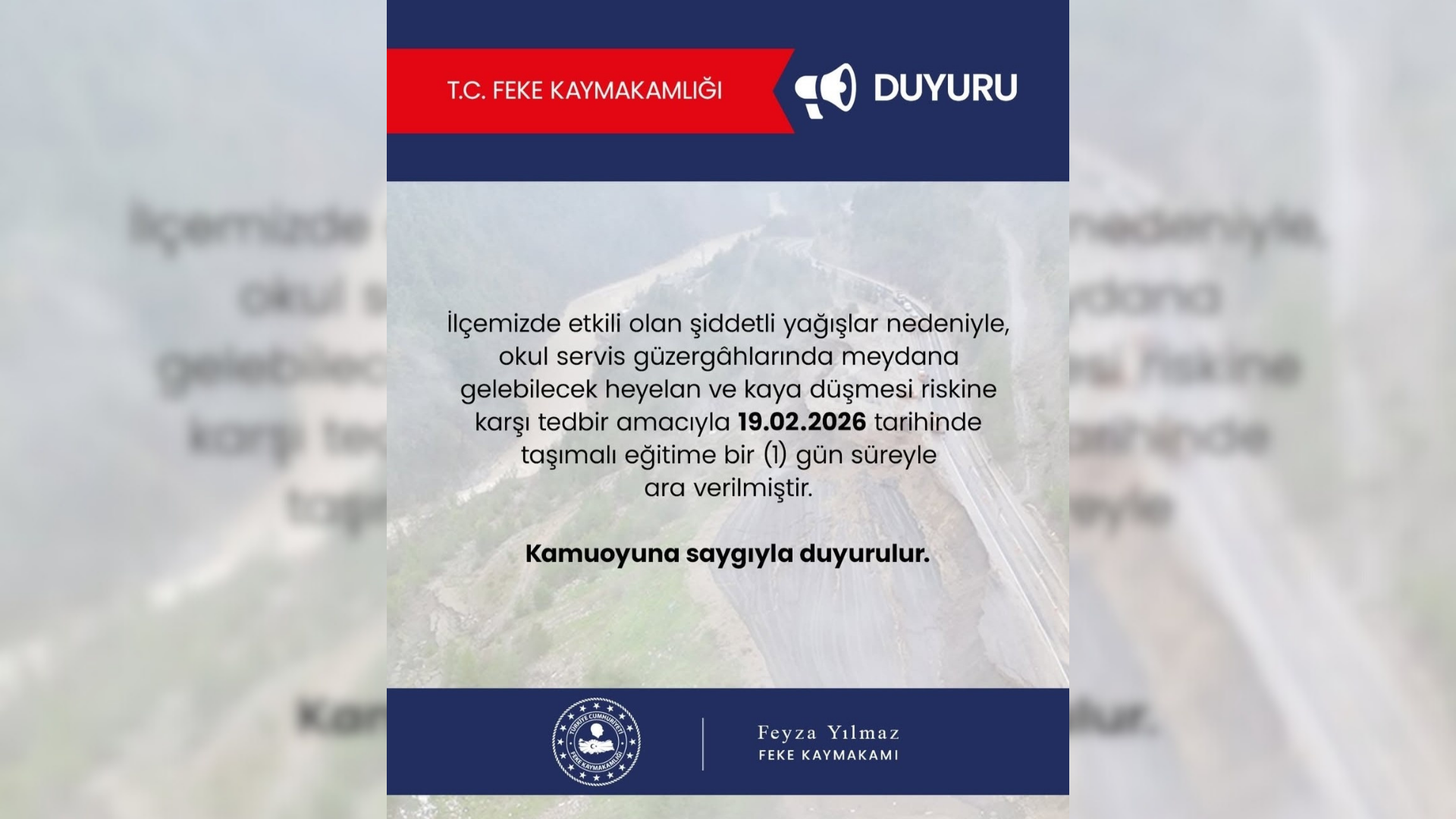 Feke'de taşımalı eğitime 1 gün ara verildi