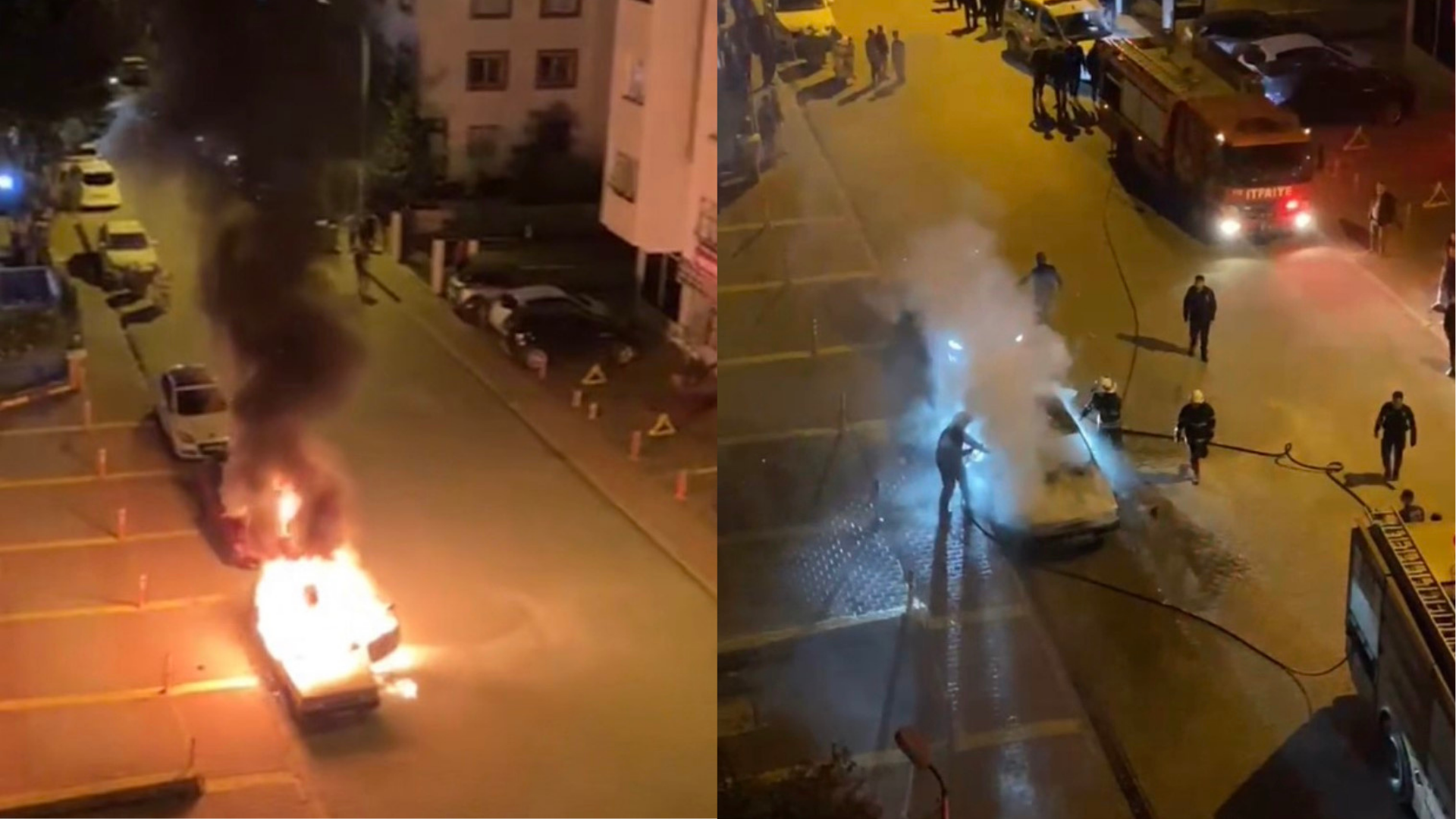 Park halindeki otomobil alev alev yandı