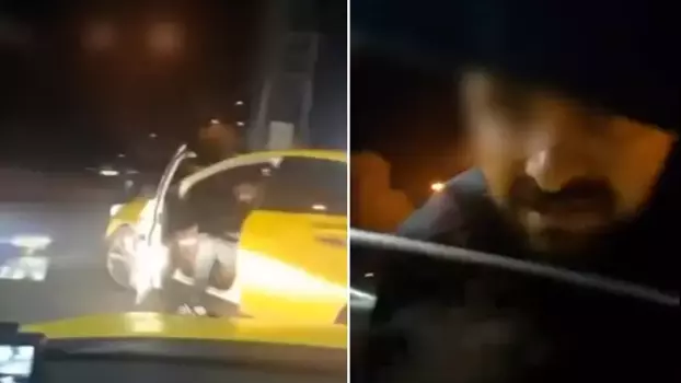 Taksici, meslektaşının önünü kesip tehdit etti