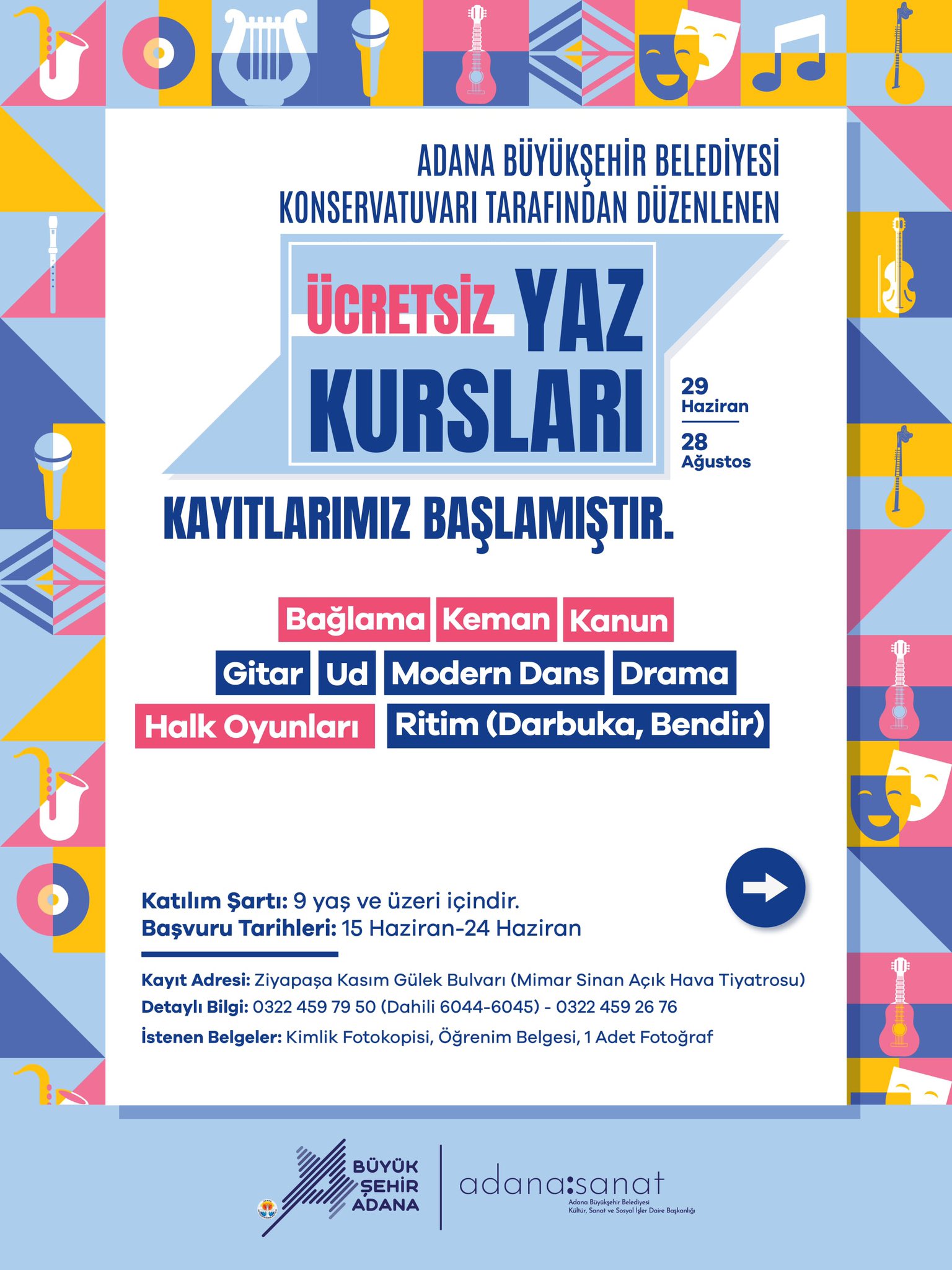 Adana Büyükşehir Belediyesi Konservatuvarında ücretsiz yaz kursları başlıyor
