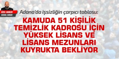 Adana'da temizlik işçi alımı ilanına yüksek lisans mezunları başvurdu