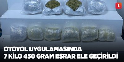Otoyol uygulamasında 7 kilo 450 gram esrar ele geçirildi