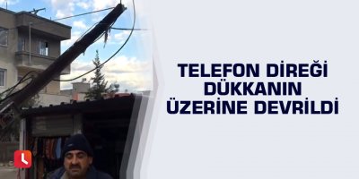 Telefon direği dükkanın üzerine devrildi