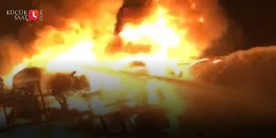 Otoyolda devrilen akaryakıt yüklü tanker alev alev yandı