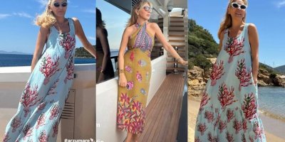 Arzu Sabancı kendi markası Arzumare için tatilde modellik yaptı