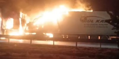 Avokado yüklü tır alev topuna döndü