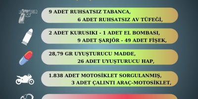 Polis, 17 ruhsatsız silah, bir el bombası ele geçirdi