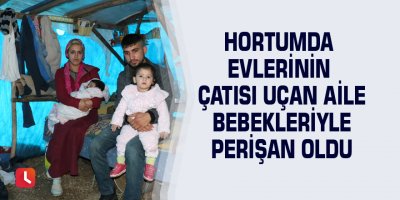 Hortumda evlerinin çatısı uçan aile bebekleriyle perişan oldu