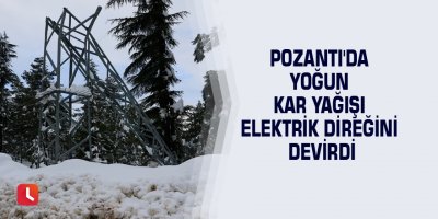 Pozantı'da yoğun kar yağışı elektrik direğini devirdi