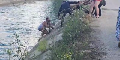 Hafif ticari araç sulama kanalına devrildi: Sürücü yardımı reddetti