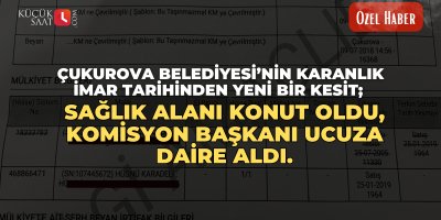 Çukurova Belediyesi’nin karanlık imar tarihinden yeni bir kesit; Sağlık alanı konut oldu, komisyon başkanı ucuza daire aldı.