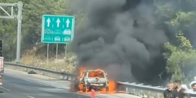 Otoyolda yanan araç orman yangını çıkardı