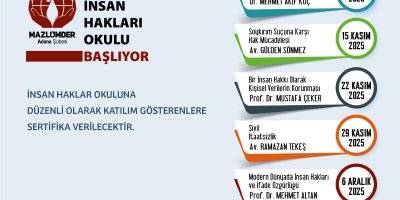 Mazlumder Adana Şube başkanlığının ''İnsan Hakları Okulu'' dersleri başlıyor.