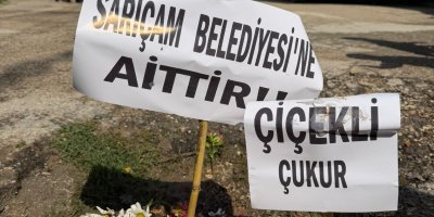 Adana'nın köstebek yuvasına dönen yollarına çiçek diktiler