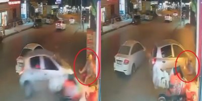Sarıçam'da kontrolden çıkan otomobil iş yerine daldı; Yaşlı kadın kıl payı kurtuldu