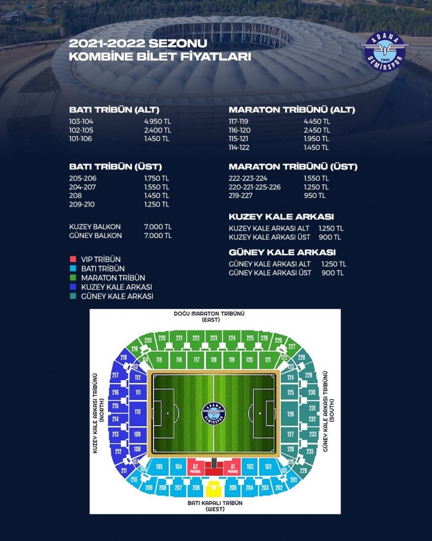 Adana Demirspor’un 2021-2022 sezonu kombine bilet fiyatları belli oldu