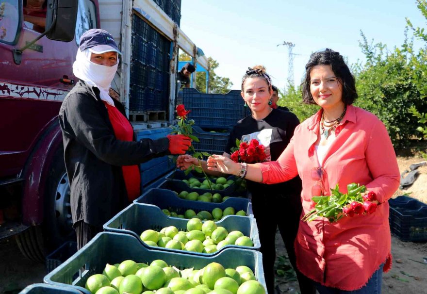 Dünya Kadın Çiftçiler Günü’nde tarlada çalışırken gül alınca şaşırdılar