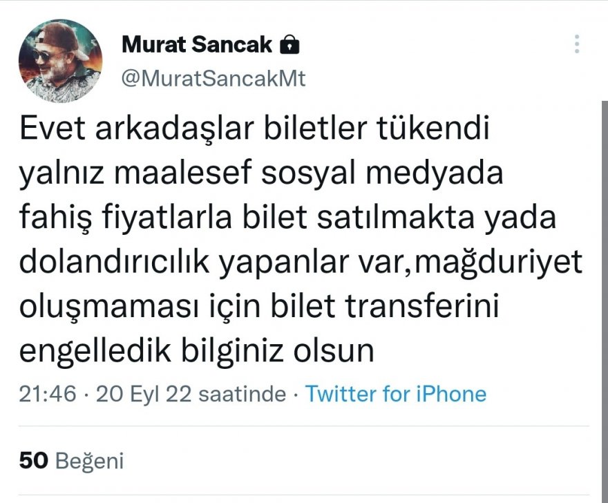Murat Sancak’tan bilet açıklaması