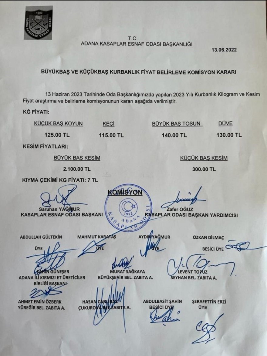 Adana’da kurbanlık hayvanların canlı kilogram fiyatları belirlendi